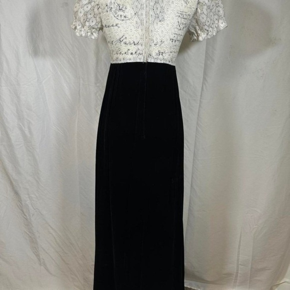 Vintage 60's Column Sheath Maxi Gown Women's XS/S Sleek Minimalist Puff Sleeve - Picture 3 of 6